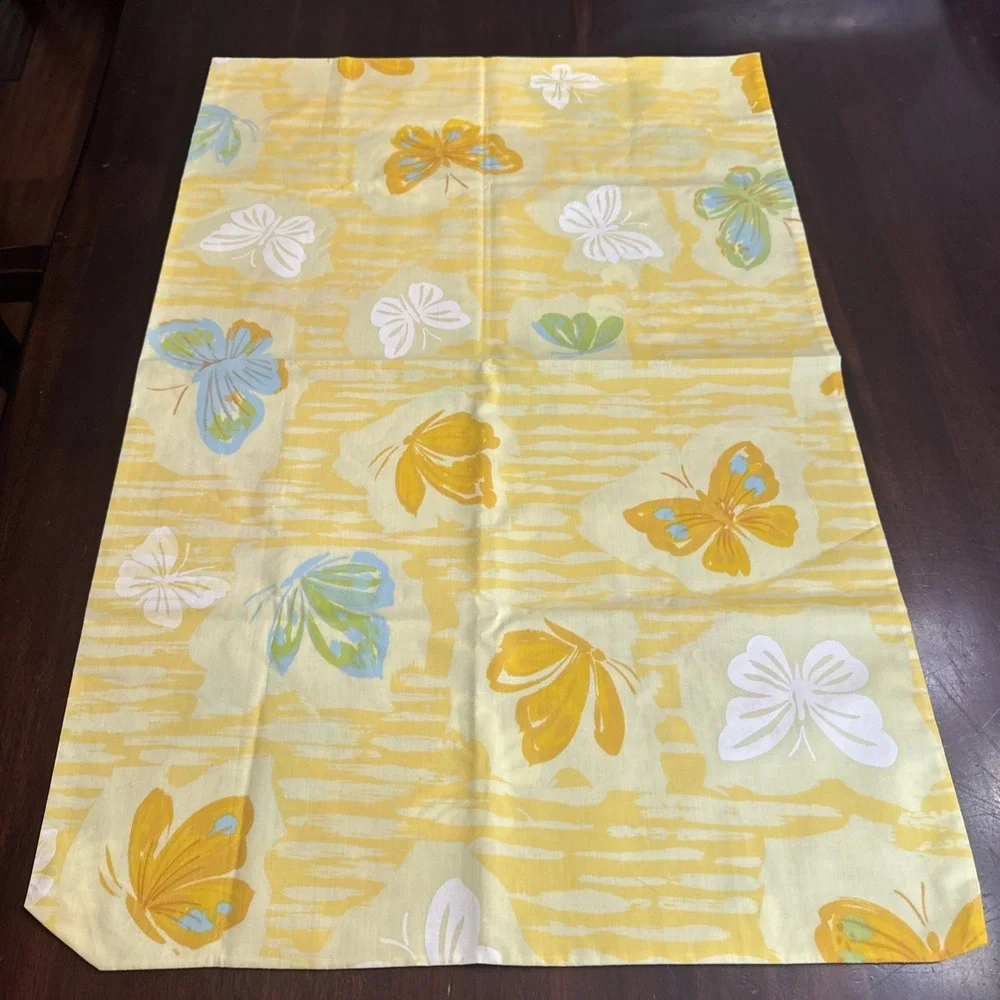 Vintage 60s STANDARD Size Pillowcases Butterflies Yellow Set 2 Spring Mills